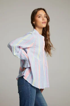 Women Chaser Brand Dolphin South West Beach Stripe Button Down