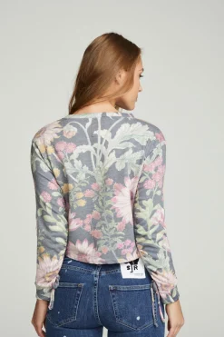 Women Chaser Brand Drawstring Shirred Long Sleeve Cropped Pullover
