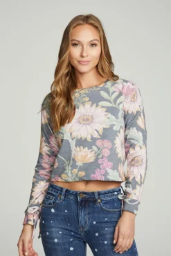 Women Chaser Brand Drawstring Shirred Long Sleeve Cropped Pullover