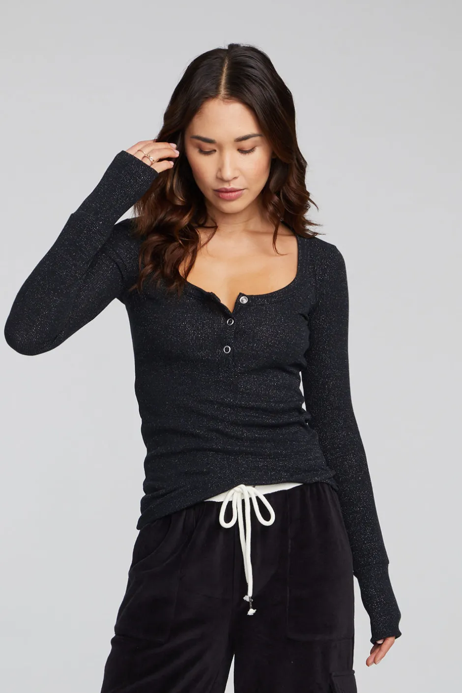 Women Chaser Brand Drifter Shadow Black Henley