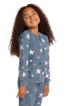 Kids Chaser Brand Embroidery Stars Girls Zip-up Hoodie
