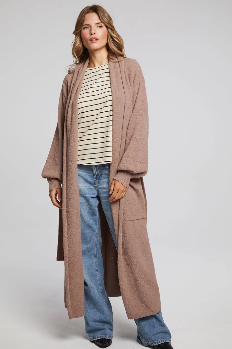 Women Chaser Brand Evee Warm Taupe Maxi Cardigan