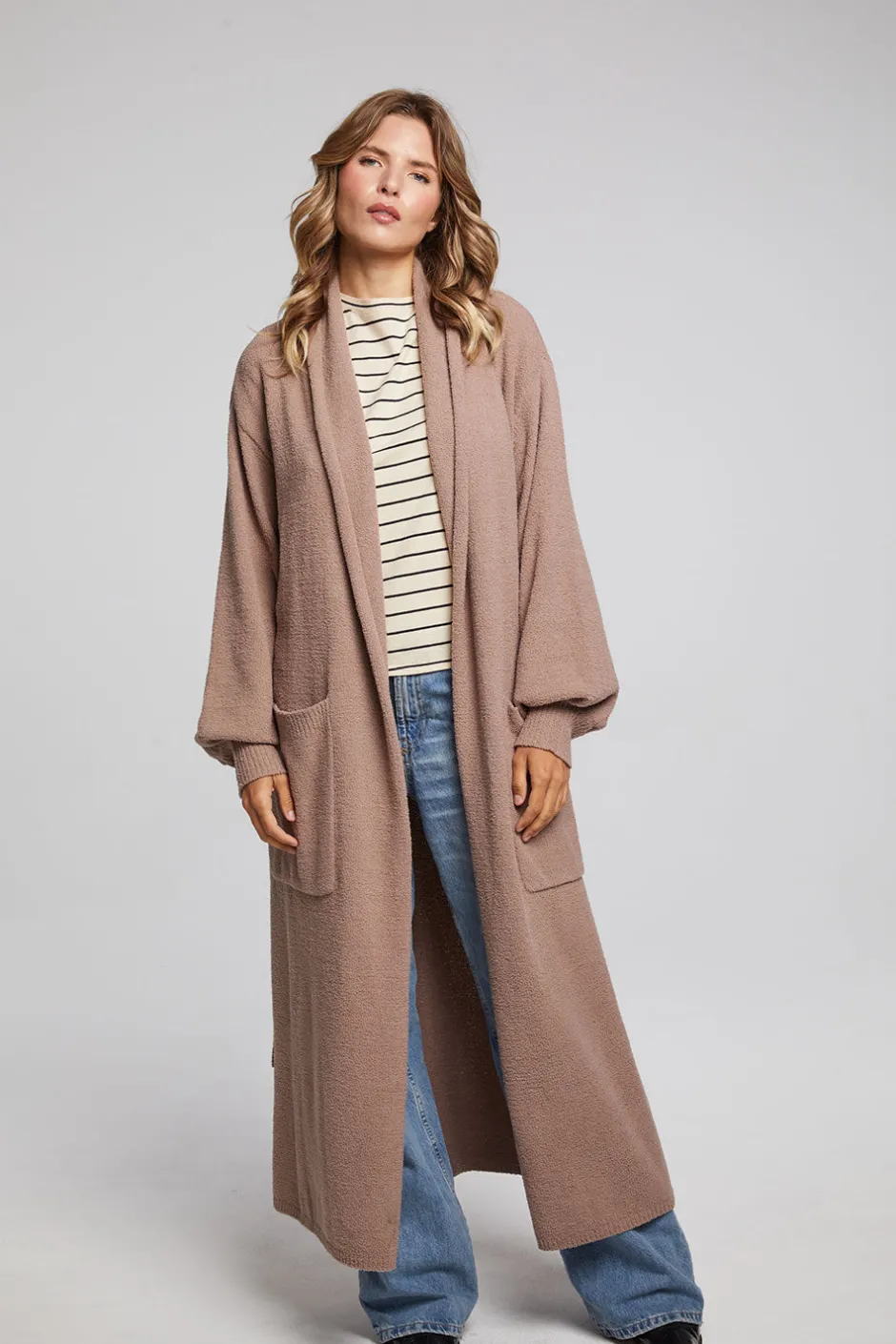 Women Chaser Brand Evee Warm Taupe Maxi Cardigan