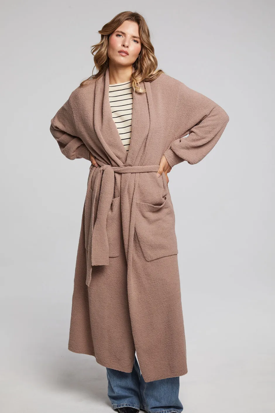 Women Chaser Brand Evee Warm Taupe Maxi Cardigan