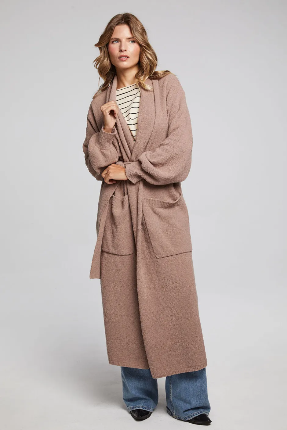 Women Chaser Brand Evee Warm Taupe Maxi Cardigan