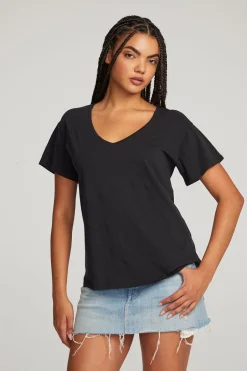 Women Chaser Brand Everyday Essential Black V-neck Tee
