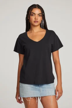Women Chaser Brand Everyday Essential Black V-neck Tee