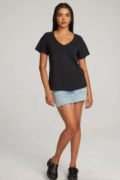 Women Chaser Brand Everyday Essential Black V-neck Tee