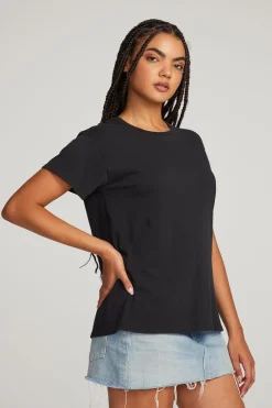 Women Chaser Brand Everyday Essential Black Crew Neck Tee