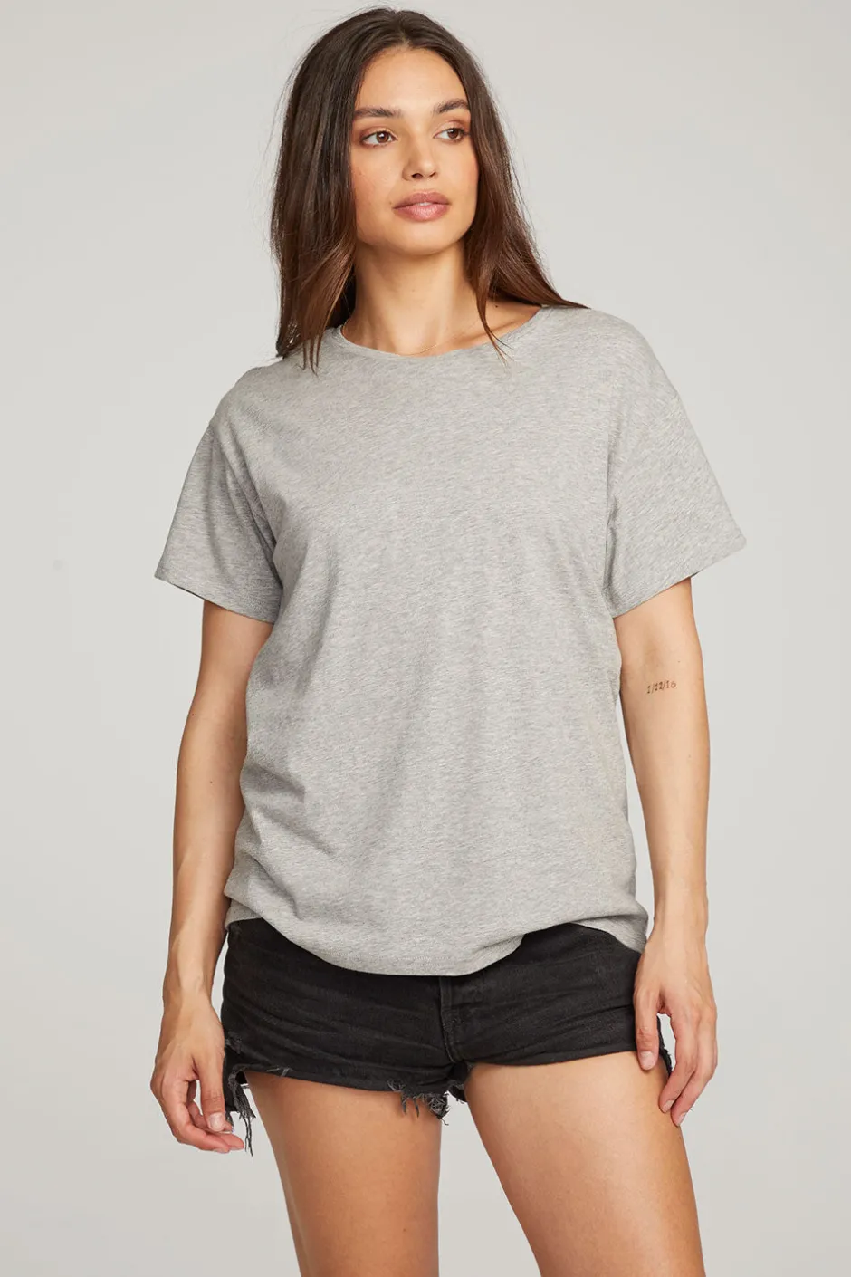 Women Chaser Brand Everyday Essential Heather Grey Crew Neck Tee