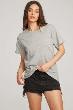 Women Chaser Brand Everyday Essential Heather Grey Crew Neck Tee
