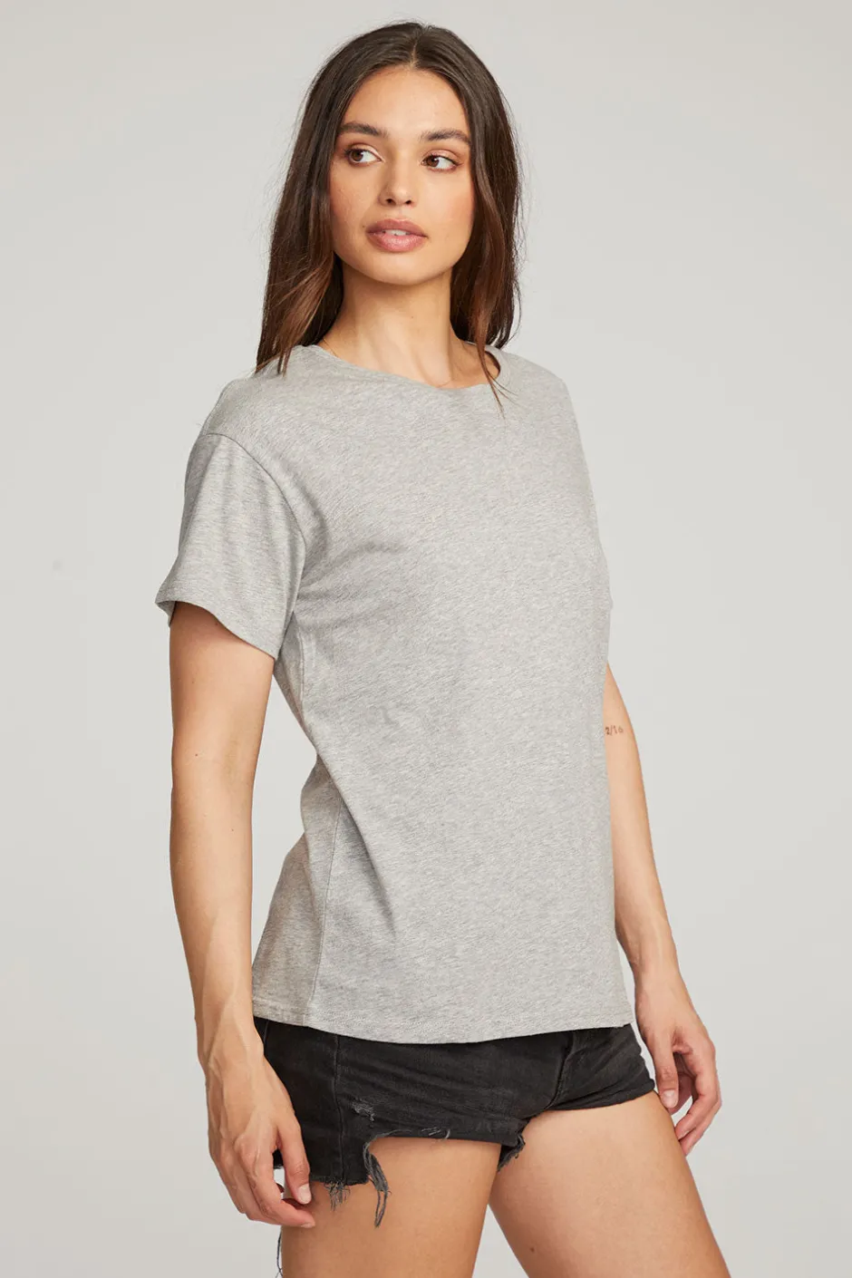Women Chaser Brand Everyday Essential Heather Grey Crew Neck Tee