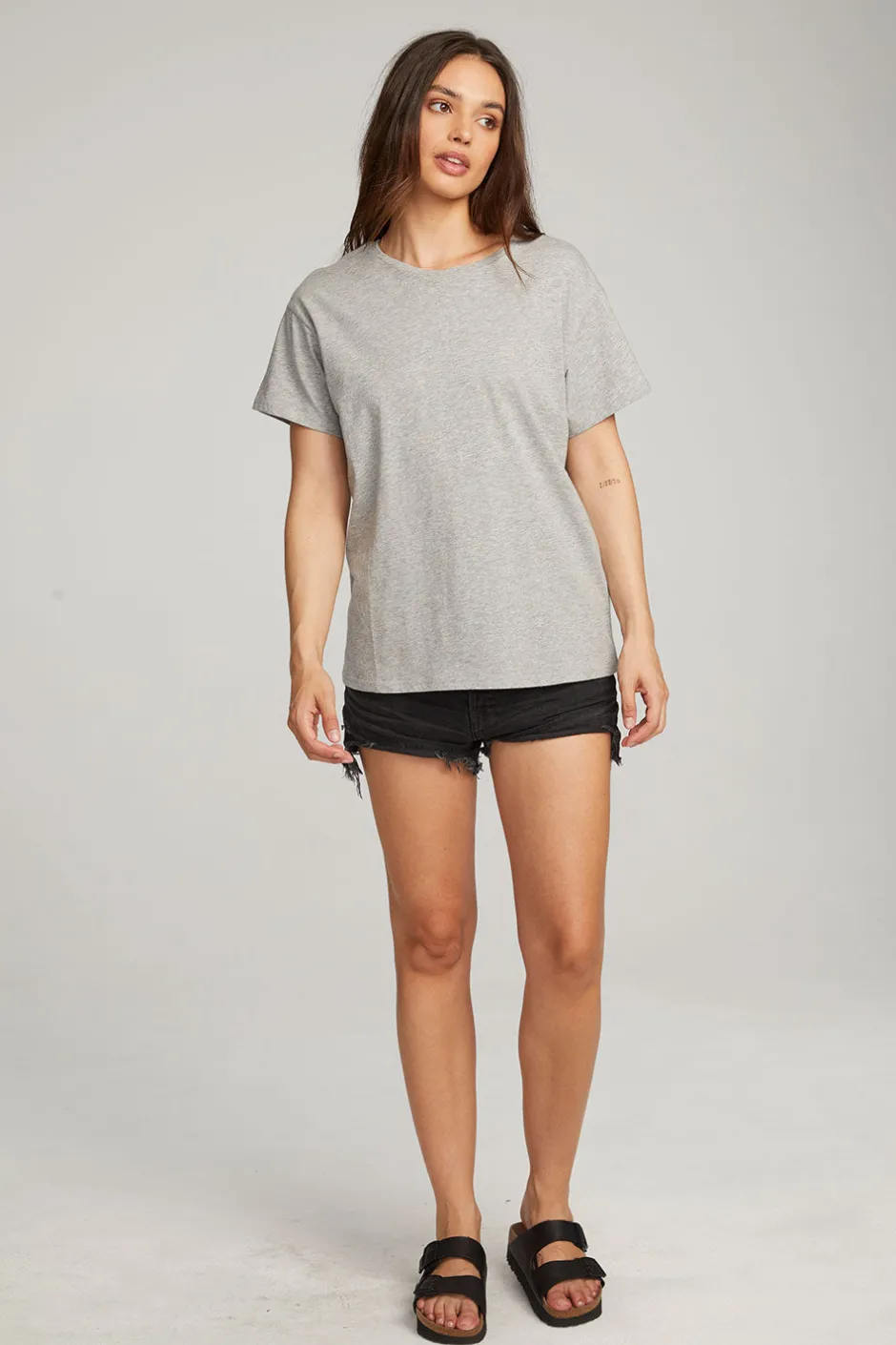 Women Chaser Brand Everyday Essential Heather Grey Crew Neck Tee
