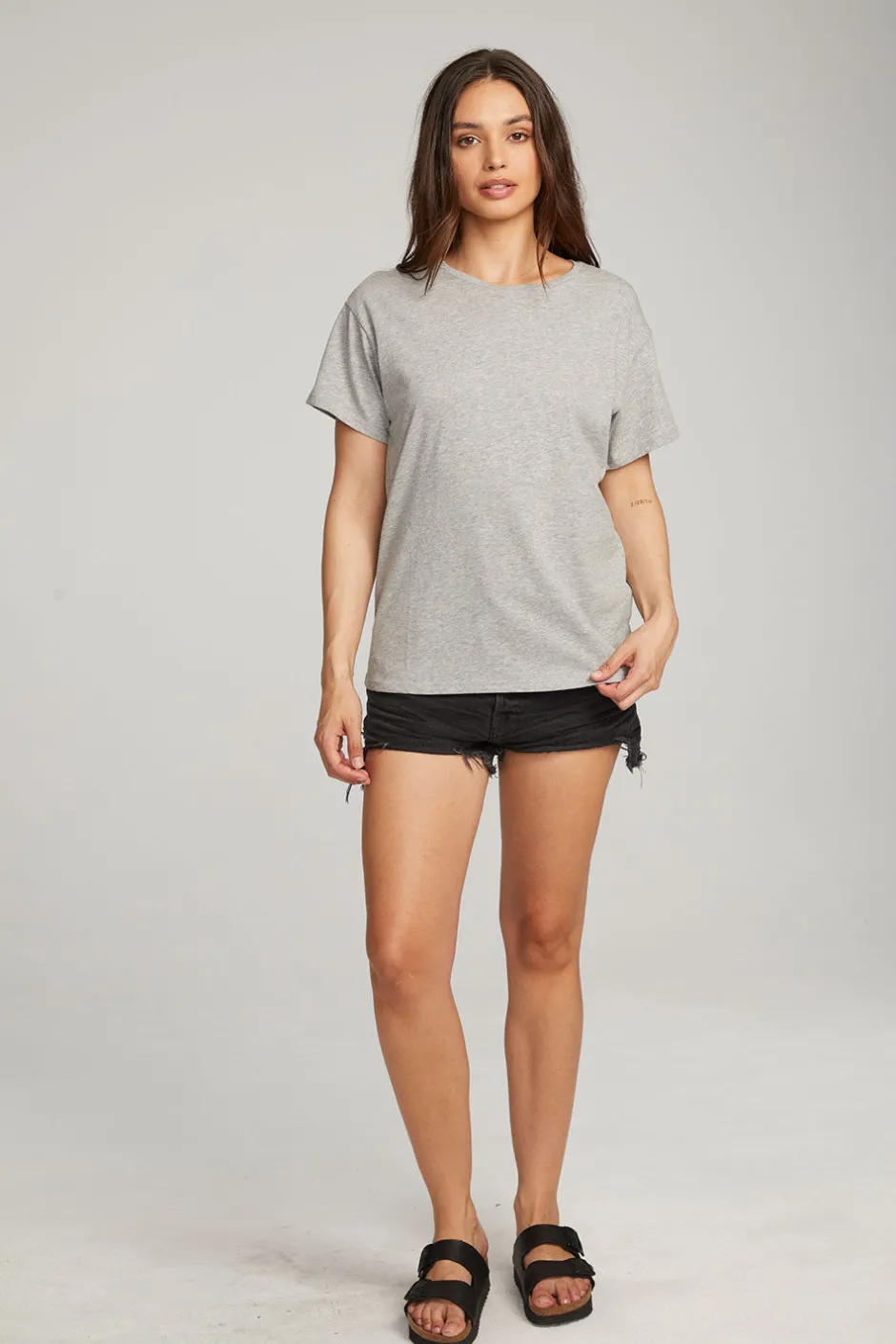 Women Chaser Brand Everyday Essential Heather Grey Crew Neck Tee