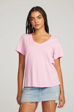 Women Chaser Brand Everyday Essential Pastel Lavender V-neck Tee