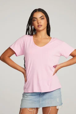Women Chaser Brand Everyday Essential Pastel Lavender V-neck Tee