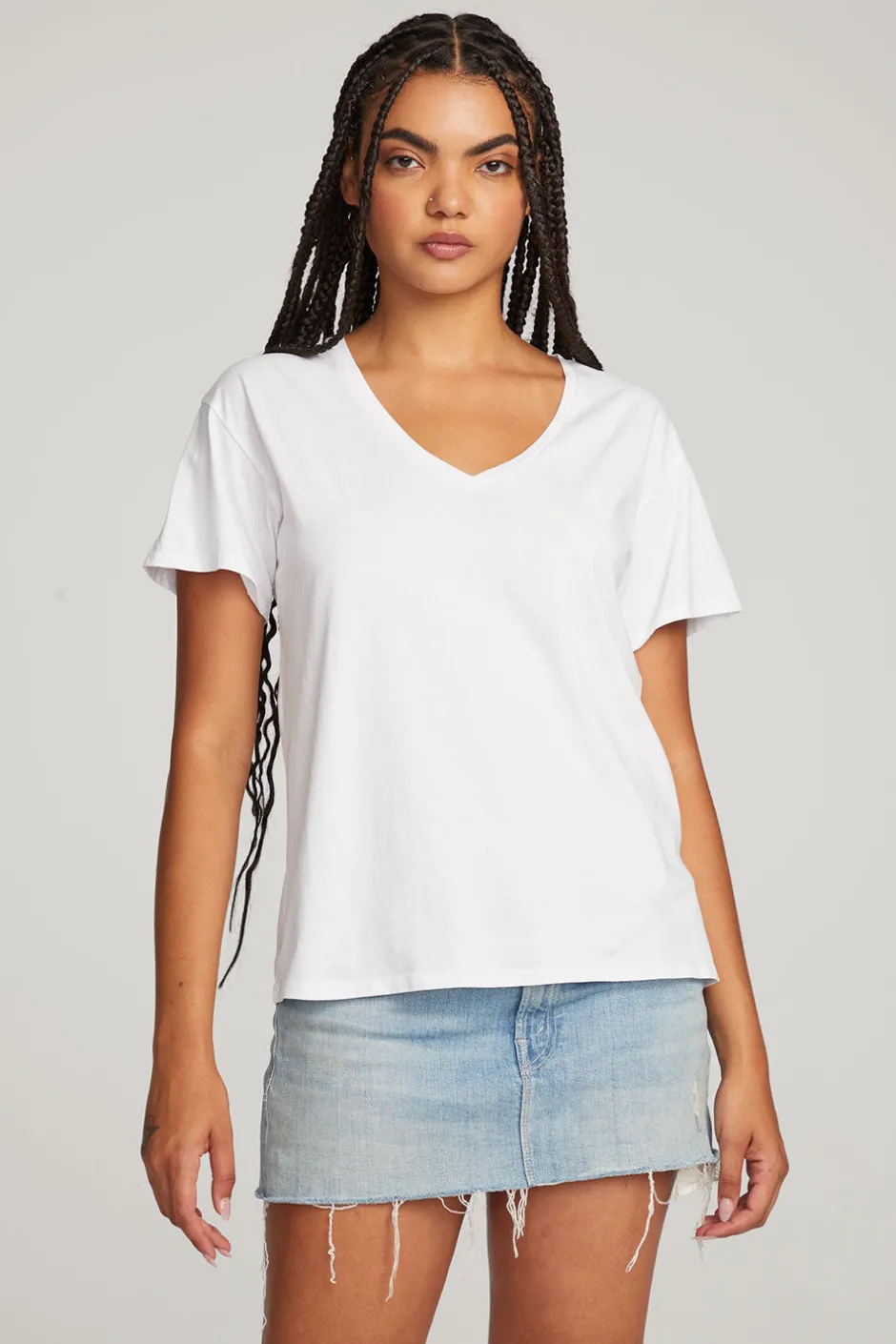Women Chaser Brand Everyday Essential White V-neck Tee