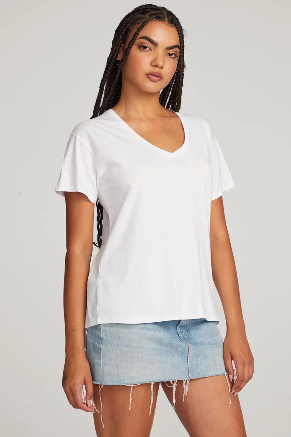 Women Chaser Brand Everyday Essential White V-neck Tee