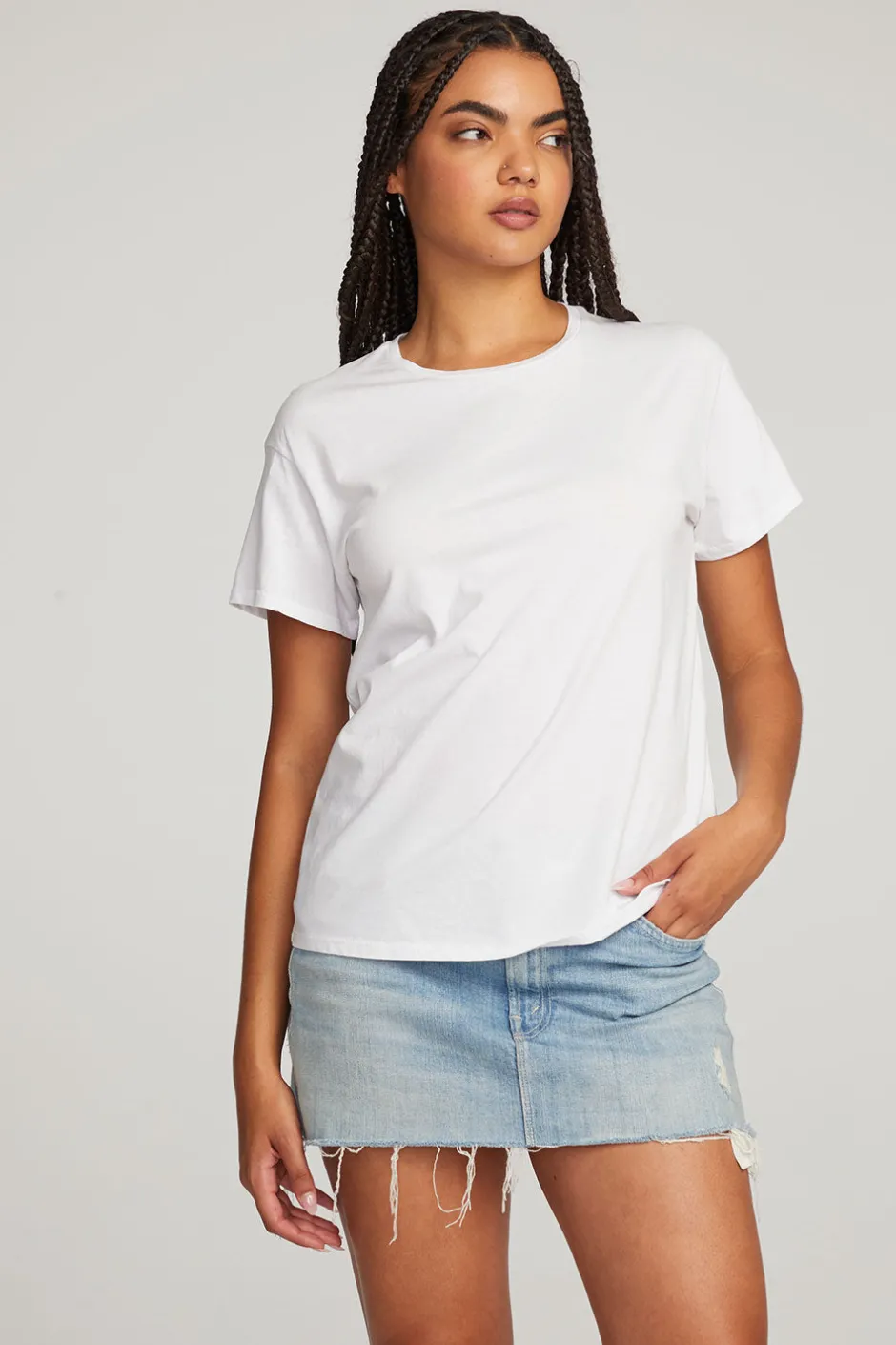 Women Chaser Brand Everyday Essential White Crew Neck Tee