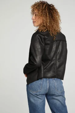 Women Chaser Brand Faux Suede Shearling Reversible Long Sleeve Waterfall Neck Jacket