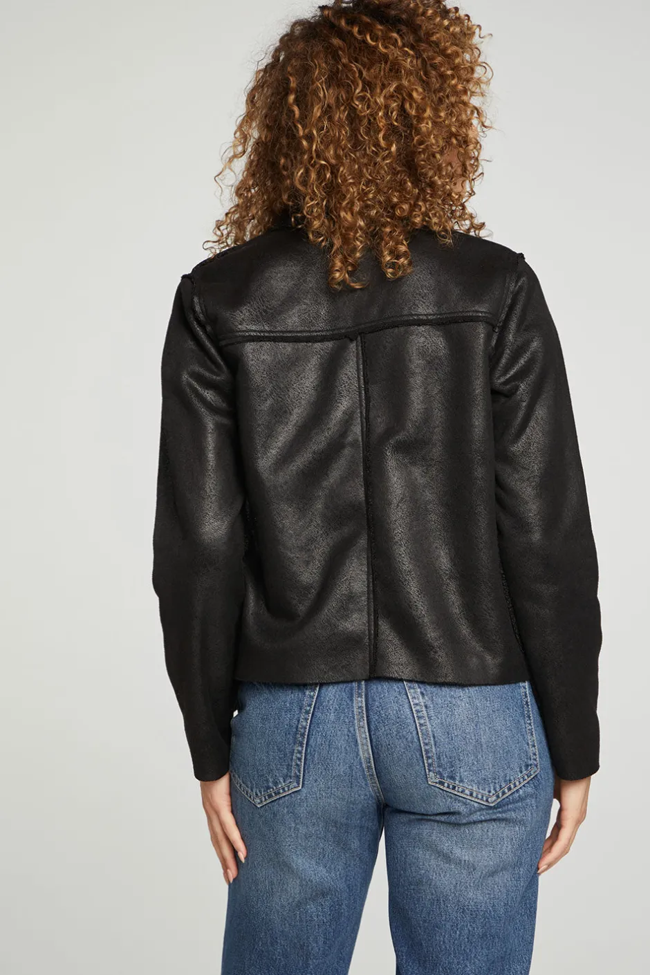 Women Chaser Brand Faux Suede Shearling Reversible Long Sleeve Waterfall Neck Jacket