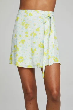 Women Chaser Brand Fleet Wrap Mini Skirt - Baby Blue Daisy Floral