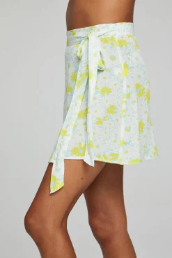 Women Chaser Brand Fleet Wrap Mini Skirt - Baby Blue Daisy Floral