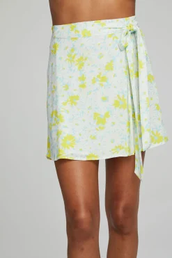 Women Chaser Brand Fleet Wrap Mini Skirt - Baby Blue Daisy Floral