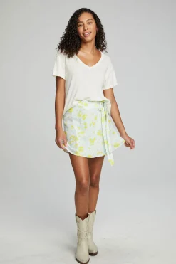 Women Chaser Brand Fleet Wrap Mini Skirt - Baby Blue Daisy Floral