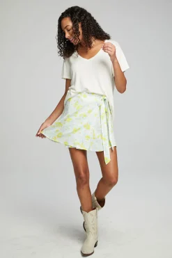Women Chaser Brand Fleet Wrap Mini Skirt - Baby Blue Daisy Floral