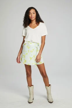 Women Chaser Brand Fleet Wrap Mini Skirt - Baby Blue Daisy Floral