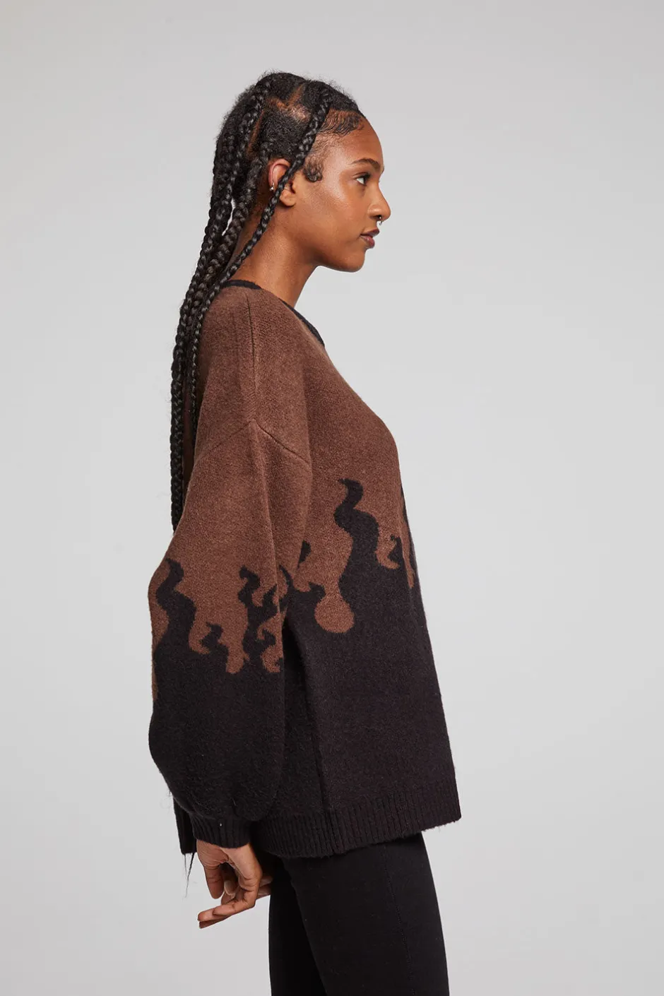 Women Chaser Brand Foxy Sweater Flames Golden Pullover