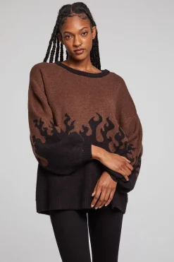 Women Chaser Brand Foxy Sweater Flames Golden Pullover