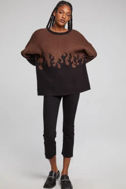 Women Chaser Brand Foxy Sweater Flames Golden Pullover
