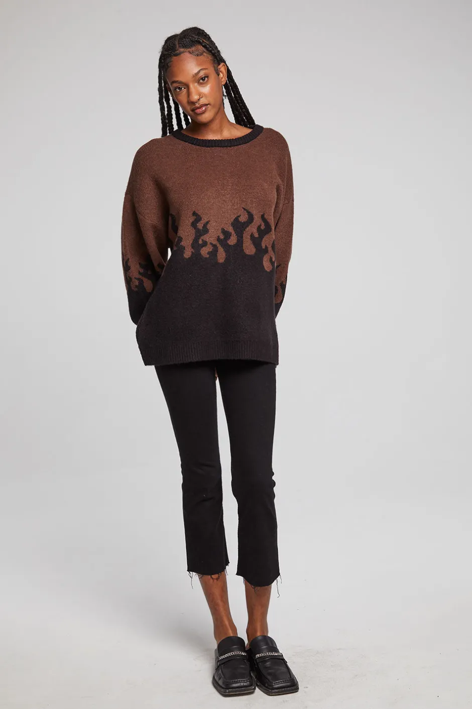 Women Chaser Brand Foxy Sweater Flames Golden Pullover
