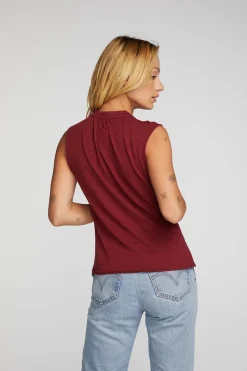 Women Chaser Brand Gauze Jersey Snap Down Tank With Shirring