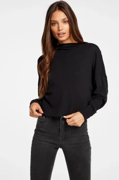 Women Chaser Brand Gauzy Cotton Funnel Neck Drop Shoulder Dolman Tee