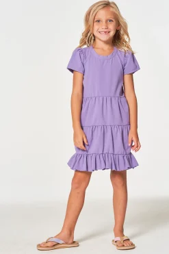 Kids Chaser Brand Girls Coastal Cloth Puff Sleeve Tiered Dress