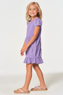 Kids Chaser Brand Girls Coastal Cloth Puff Sleeve Tiered Dress