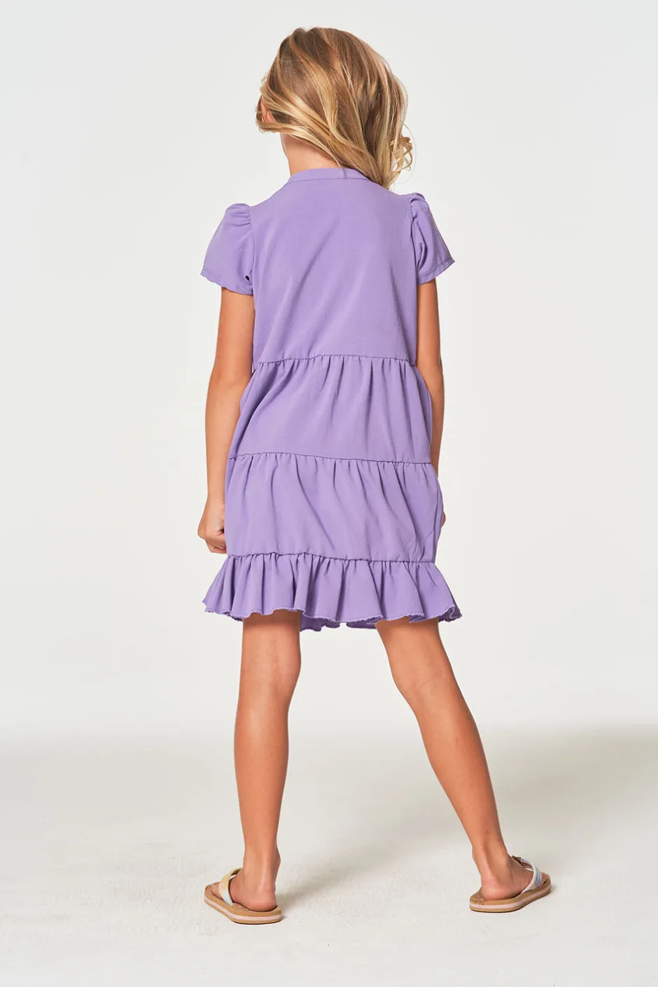 Kids Chaser Brand Girls Coastal Cloth Puff Sleeve Tiered Dress
