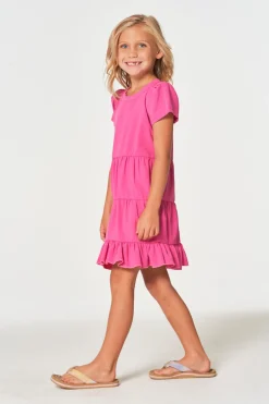 Kids Chaser Brand Girls Coastal Cloth Puff Sleeve Tiered Dress