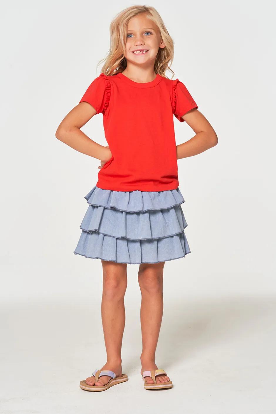 Kids Chaser Brand Girls Coastal Cloth Tiered Ruffle Skort