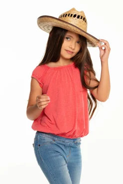 Kids Chaser Brand Girls Recycled Vintage Jersey Shirred Short Sleeve Off Shoulder