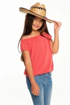 Kids Chaser Brand Girls Recycled Vintage Jersey Shirred Short Sleeve Off Shoulder