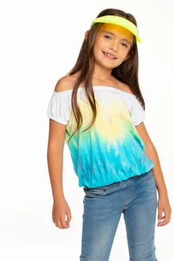 Kids Chaser Brand Girls Recycled Vintage Jersey Shirred Short Sleeve Off Shoulder