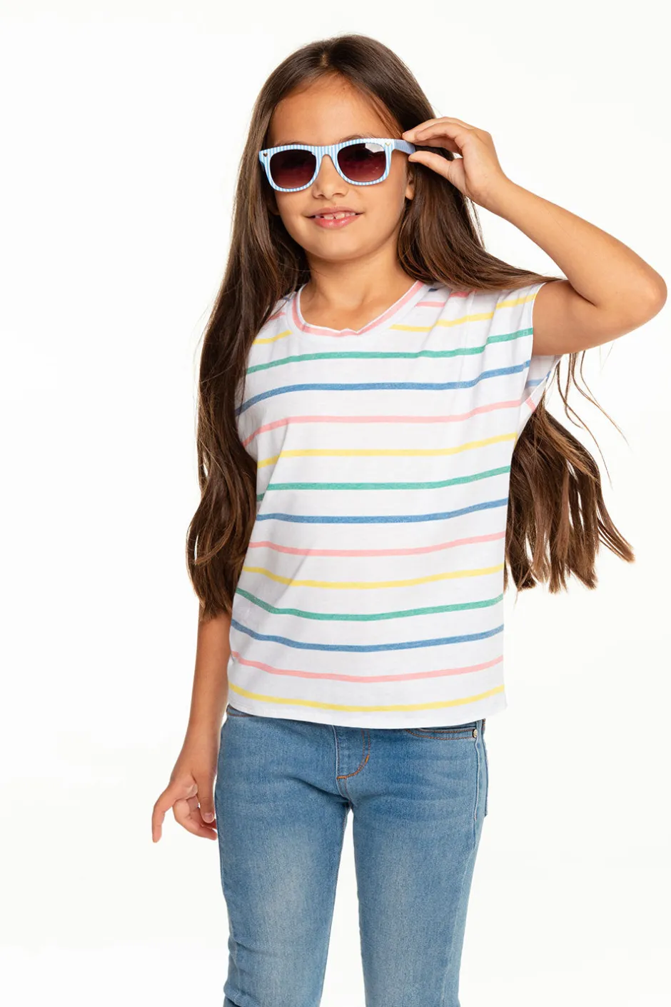 Kids Chaser Brand Girls Recycled Vintage Jersey Cap Sleeve Vent Back Tee