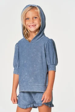 Kids Chaser Brand Girls RPET Cozy Knit 3/4 Puff Sleeve Hoodie