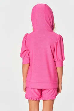 Kids Chaser Brand Girls RPET Cozy Knit 3/4 Puff Sleeve Hoodie