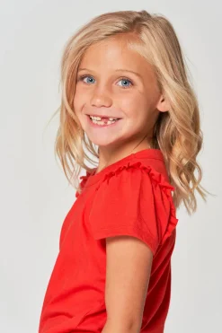 Kids Chaser Brand Girls RPET Vintage Jersey Ruffle Puff Sleeve Tee