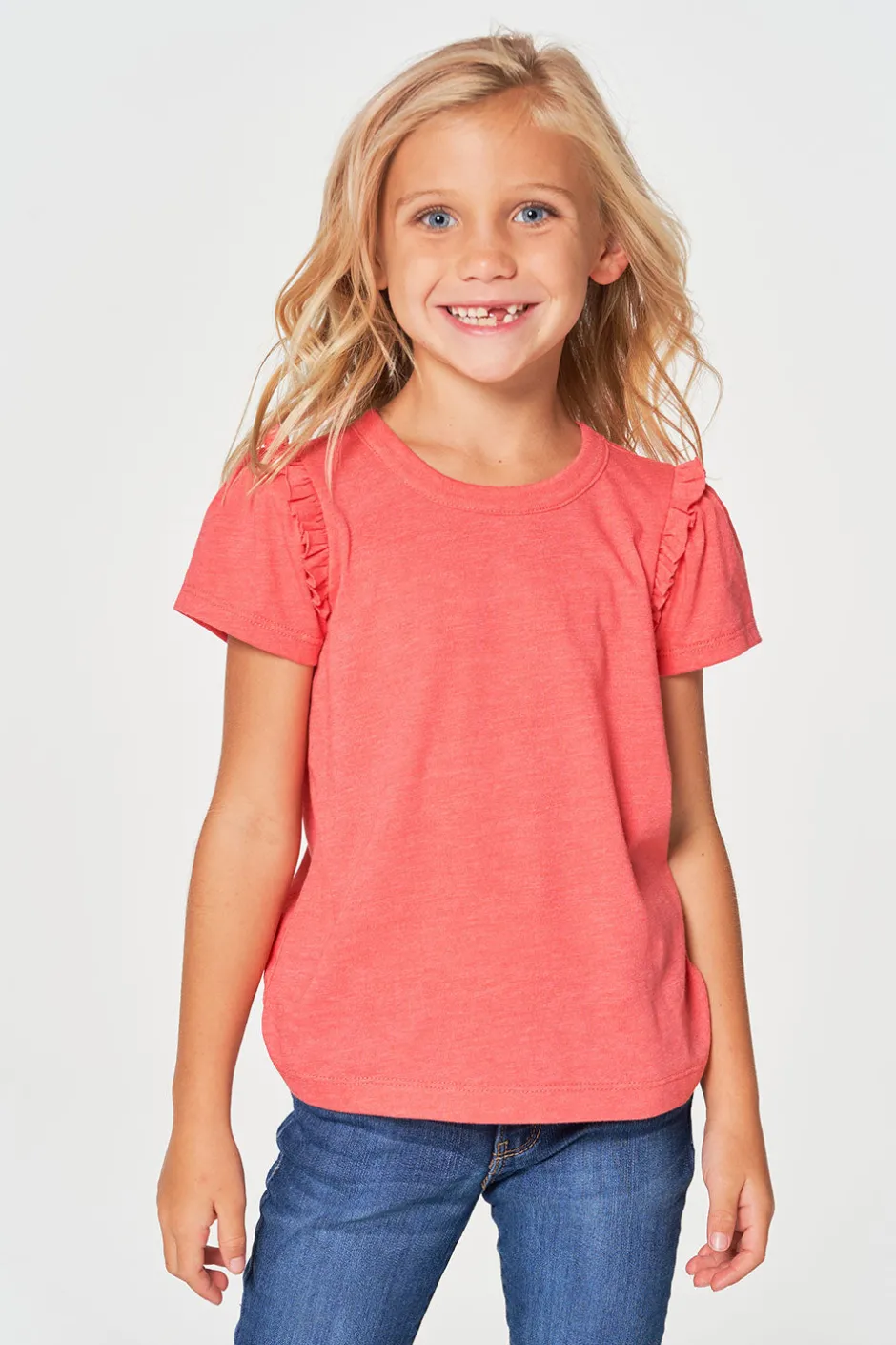 Kids Chaser Brand Girls RPET Vintage Jersey Ruffle Puff Sleeve Tee
